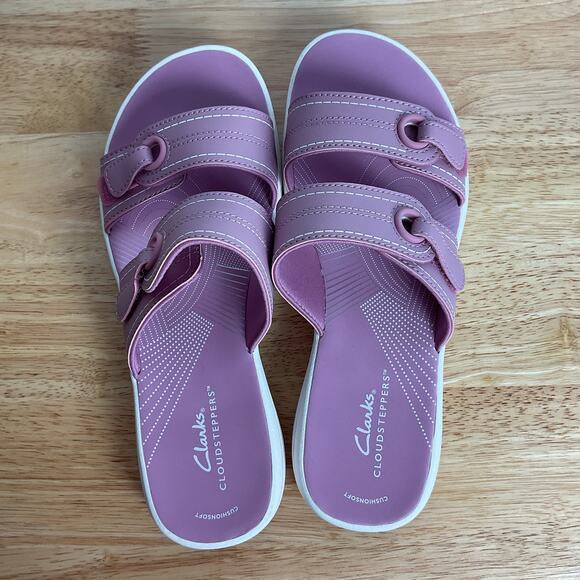 Clarks Cloudsteppers Breeze Maye Slide Sandals Mauve and White US 8 Womens - Picture 8 of 12